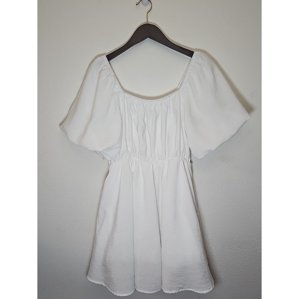 Arula Azura White Puff Sleeve Mini Dress Bride Bridal Shower Size A: L/XL